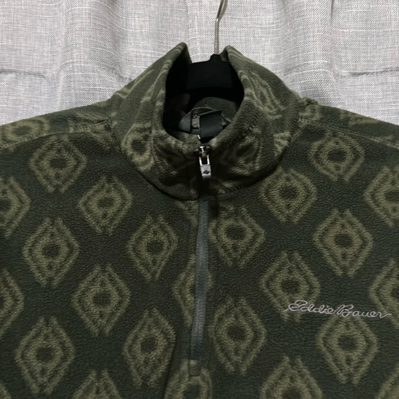 Men’s Eddie Bauer 1/4 Zip Fleece-Sz M-Olive Green Pattern-EUC - Picture 4 of 14